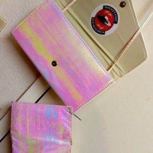 shoulder bag prismatic Holographic Vtg & matching wallet 80s w/UFO sticker purse